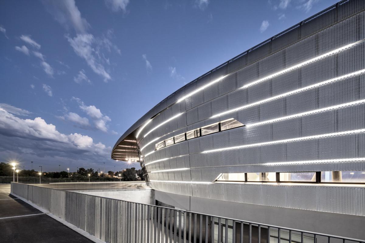 Azur Arena at night.