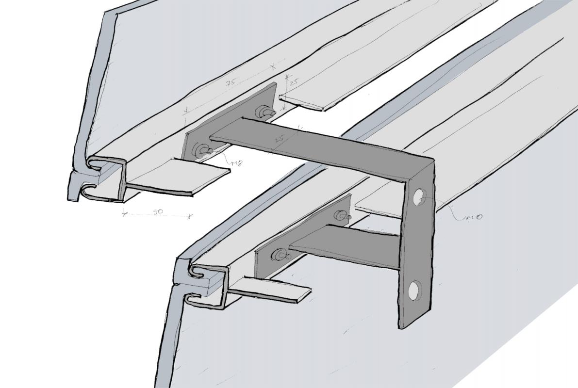 Croquis du dispositif de fixation des panneaux en polycarbonate.