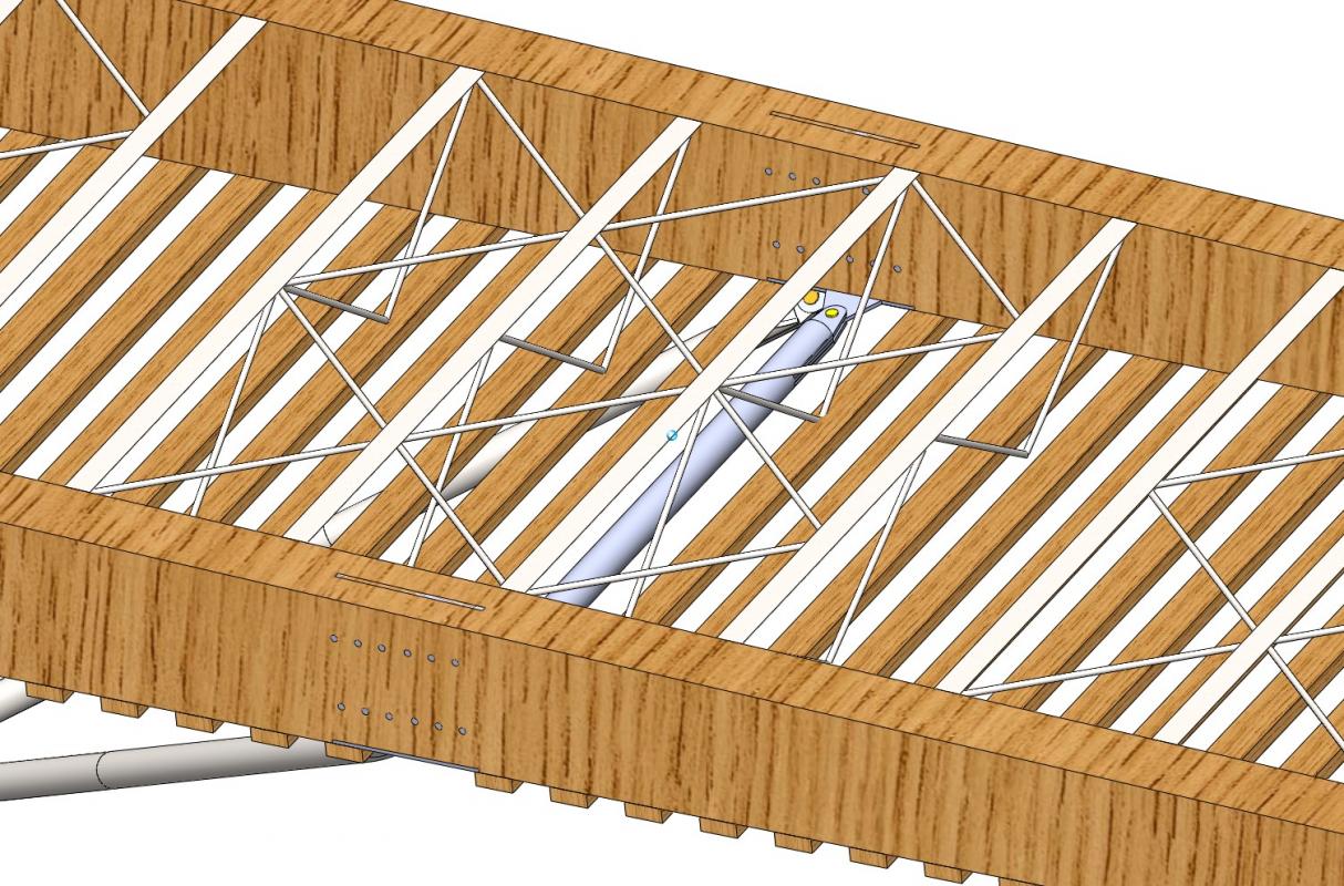 Détail de la claire-voie en bois de la couverture