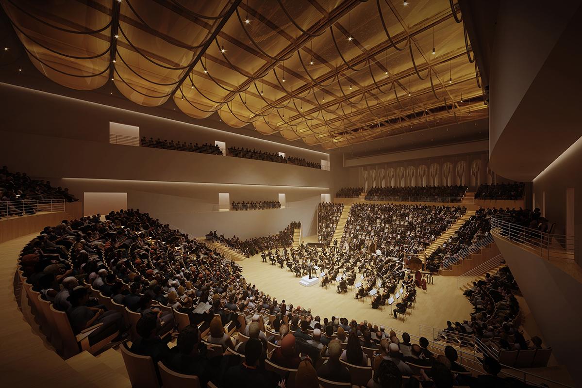 Concert hall. Night view