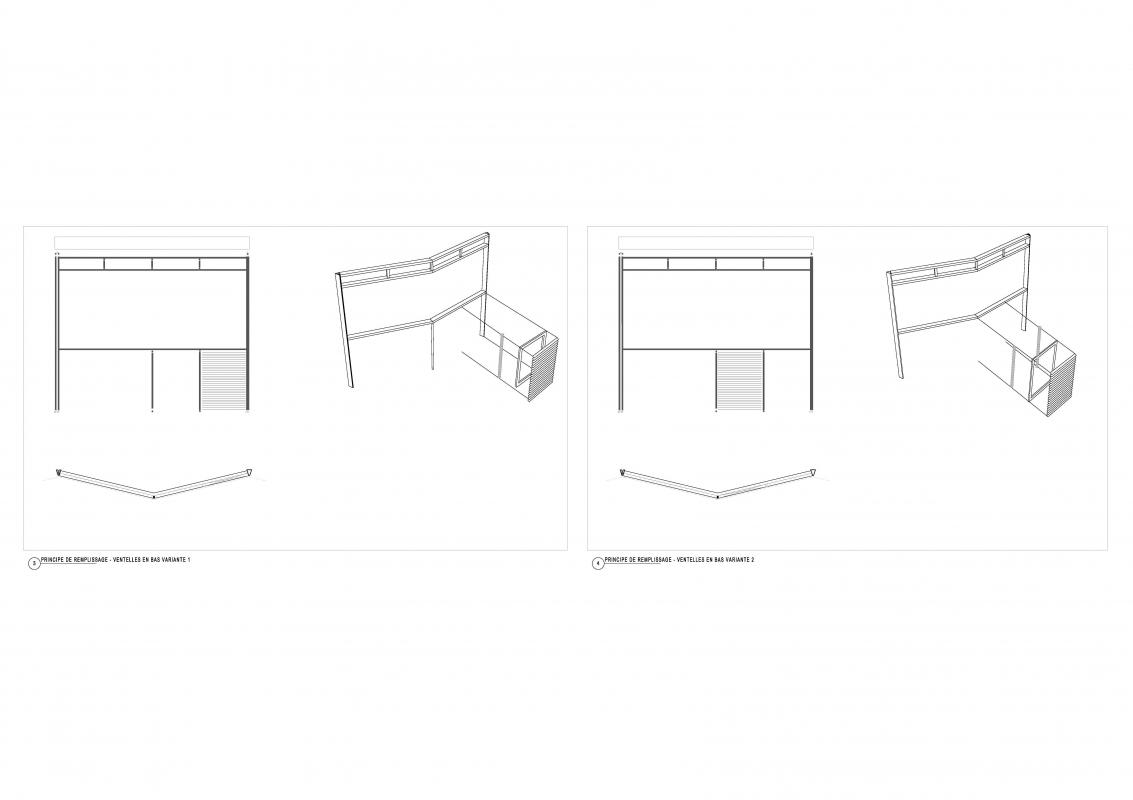 Axonométrie des typologie de plis de la façade.