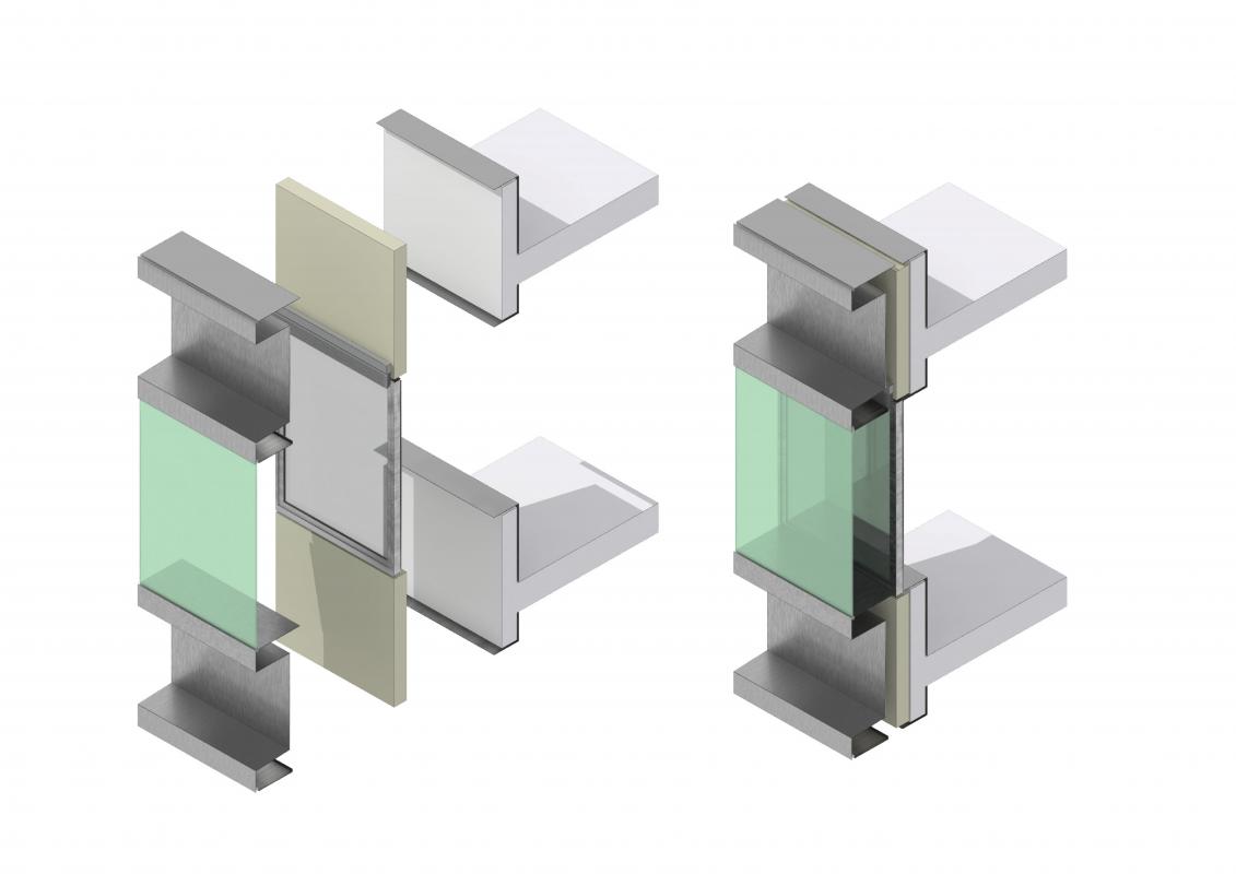 Eclaté d'un module de la façade double peau horizontale.